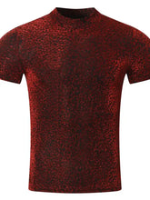 Men's Full Size Glitter Mock Neck Short Sleeve Top Plus Size Mens Tops