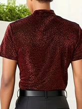 Men's Full Size Glitter Mock Neck Short Sleeve Top Plus Size Mens Tops