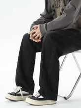 Men’s black wide-leg denim jeans featuring a gradient wash loose fit design in plus size for comfort and style