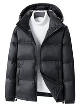 Men’s full size black lightweight hooded puffer jacket with quilted design machine wash cold basic style