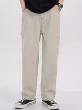 Men’s beige loose fit cargo jeans with side pockets and relaxed fit in full size plus size fit cargo jeans style