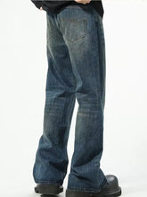 Men’s full size loose fit jeans in dark-wash denim with straight-leg cut and classic back pockets plus size loose fit