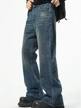 Men’s full size loose fit plus size dark-wash denim jeans with straight-leg cut and subtle fading