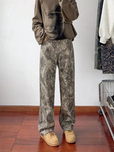 Men’s loose fit jeans in gray-green cotton with a camouflage pattern designed for full size and comfort