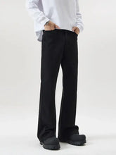 Men’s black straight-leg trousers with subtle side seam detailing in full size pocketed bootcut jeans style