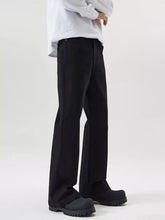 Black straight-leg trousers with sleek modern cut and subtle side seam detailing for men’s full size pocketed bootcut jeans
