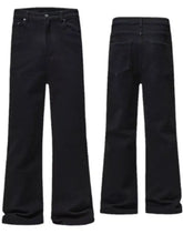 Men’s black denim size pocketed bootcut jeans with straight-leg cut and classic five-pocket design