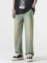 Men’s light green faded denim relaxed fit jeans with full size pockets plus size comfortable fit jeans