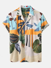 Men’s full size printed short sleeve shirt and shorts set with vibrant tropical print machine wash tumble dry