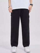 Men’s black relaxed fit cargo jeans with side pockets designed for full size plus size comfort and style