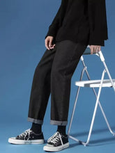 Men’s dark-wash relaxed fit straight leg jeans with rolled cuffs made from denim in plus size full fit