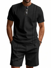 Men’s full size round neck short sleeve black t-shirt with subtle vertical seam detailing in plus size set