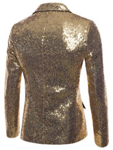 Men’s gold sequined full size blazer plus with a shimmering textured surface and classic tailored one button fit
