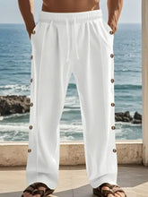 Men's Full Size Side Button Wide Leg Pants Plus Size Woman Sweatpants