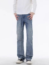 Men’s full size slim fit jeans in light-wash denim with a straight-leg cut and subtle fading fit jeans design