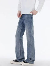 Men’s full size slim fit jeans in light-wash denim with a straight-leg cut and subtle fading are slim fit jeans