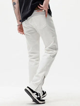 Men’s full size slim fit white denim jeans with straight-leg cut and zipper detail on the side fit jeans