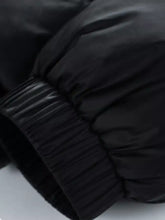 Men’s black quilted puffer jacket sleeve with ribbed elastic cuff and stand collar plus size design