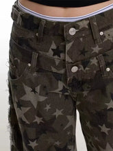 Men’s full size star print wide leg jeans in camouflage with black and gray stars for casual wear