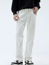 Men’s full size white denim straight leg jeans with a clean cut and classic five-pocket design