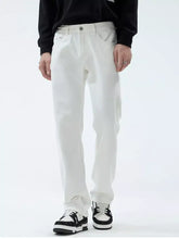 White straight-leg denim jeans with a modern cut and classic five-pocket design for men plus size full size straight leg jeans