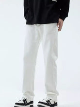 Men’s full size white straight leg jeans made of denim with a clean minimalist design ideal for plus size wear