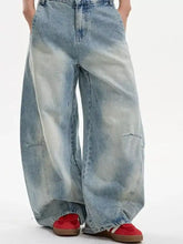 Men’s light-wash vintage wash wide leg jeans with relaxed oversized fit and subtle fading for casual wear