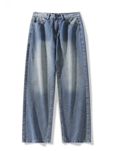 Men’s full size vintage wash wide leg jeans in light-wash denim with faded gradient effect and wide leg cut