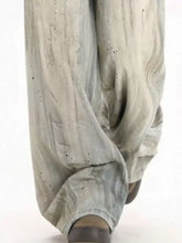 Men’s full size vintage wash wide leg jeans in loose gray white marble pattern with lightweight fabric