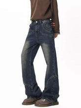 Men’s full size vintage wash wide leg jeans in dark-wash denim with relaxed cut and subtle fading for casual style