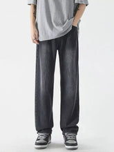 Men’s full size vintage wash wide leg jeans in dark-wash denim with a relaxed straight-leg cut and subtle fading for casual wear