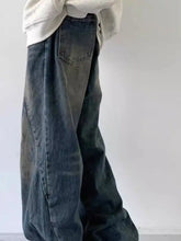 Men’s dark-wash denim wide-leg jeans with vintage wash and visible stitching for a relaxed silhouette plus size offer