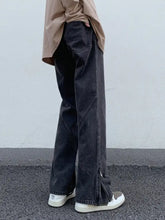 Men’s dark-wash denim wide leg jeans with vintage wash wide leg and ankle zipper detail full size plus size