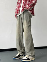 Men’s full size wash loose fit jeans in gray green with side pockets and drawstring design for a comfortable fit jeans