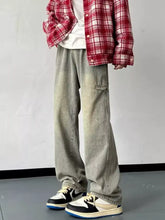 Men’s full size wash loose fit jeans in gray green with side pockets and natural drape for comfortable fit jeans