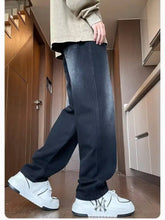 Men’s dark-wash denim loose fit jeans with a relaxed straight-leg cut in plus size for full size wash fit jeans