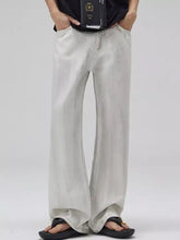 Men’s full size wash wide leg jeans in light-wash denim with a relaxed wide-leg cut shown from the back side