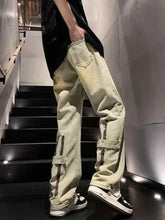 Men’s full size wash wide-leg jeans plus size in light-wash denim with zipper accents and relaxed tapered fit