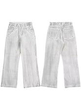 Men’s white washed denim jeans with straight-leg cut and classic five-pocket design in plus size wide leg fit