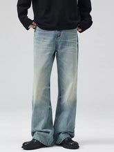 Men’s light-wash denim wide-leg jeans with a relaxed fit and subtle fading in full size plus size options