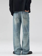 Men’s light-wash denim wide-leg jeans with relaxed fit and subtle fading for a casual worn-in look plus size