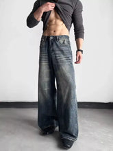 Men’s dark-wash denim wide leg jeans with classic five-pocket design in full size plus size collection