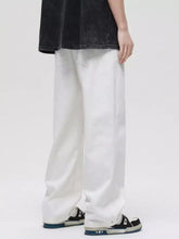Men’s full size washed white wide-leg denim jeans with a relaxed straight-cut silhouette for plus size wear