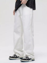 Men’s white wide-leg denim pants with a relaxed straight cut in full size washed material plus size fit