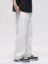 Men’s full size washed wide leg jeans in white denim with relaxed fit and subtle stitching details