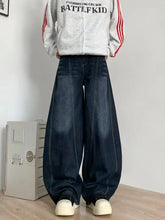 Men’s dark blue denim barrel jeans with wide leg barrel fit in full size plus size for relaxed comfort