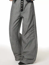 Men’s full size wide leg gray denim pants with black buttoned front panel wide leg design for plus size wear