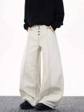 Men’s full size wide leg white denim pants with button-front closure in wide leg style for plus size fit