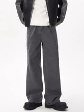 Men’s full size wide leg cargo jeans in dark gray with multiple pockets and a relaxed fit for plus size wear