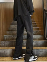Black wide-leg casual jeans with a straight-cut silhouette and zipper cuffs for men full size plus size casual jeans